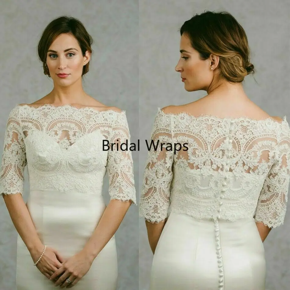 

Half Sleeve Bridal Jackets Top Lace Appliques Off The Shoulder Wraps Jacket