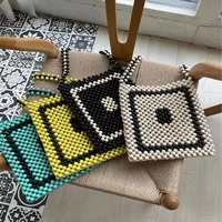 handmade wooden beads bag for women woven handbags ethnic style fashion lady shoulder bags female clutch phone coin purses new