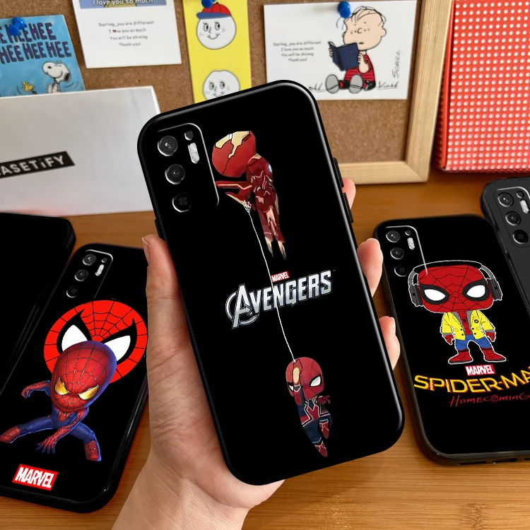 

Marvel Cute Spiderman Case For Xiaomi Redmi Note 11 11T 11S 10 10S 10T Pro For Redmi Note 11 10 5G Phone Case Coque Black