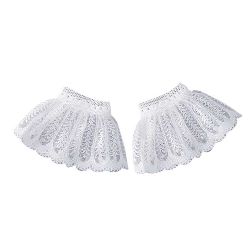 

Women Fake Flared Sleeves Pleated Ruched Lace Cuffs Sweater Dress Wrist Decor