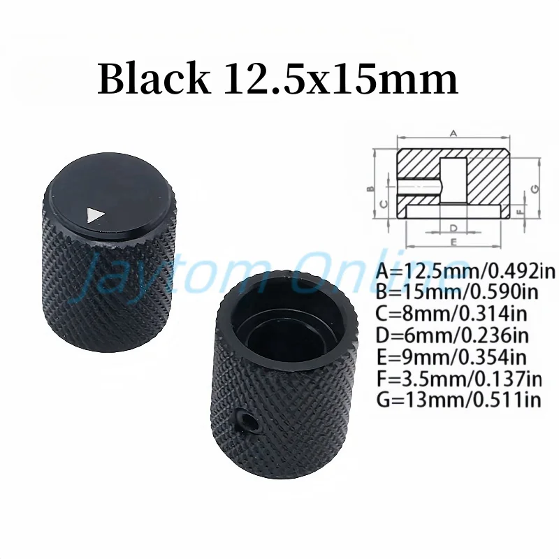 1 шт., ручка из твердого алюминиевого сплава 12,5x15 мм, потенциометр переключателя, аудиоусилитель, регулировочные колпачки для усилителя мощности, круглые отверстия 6 мм