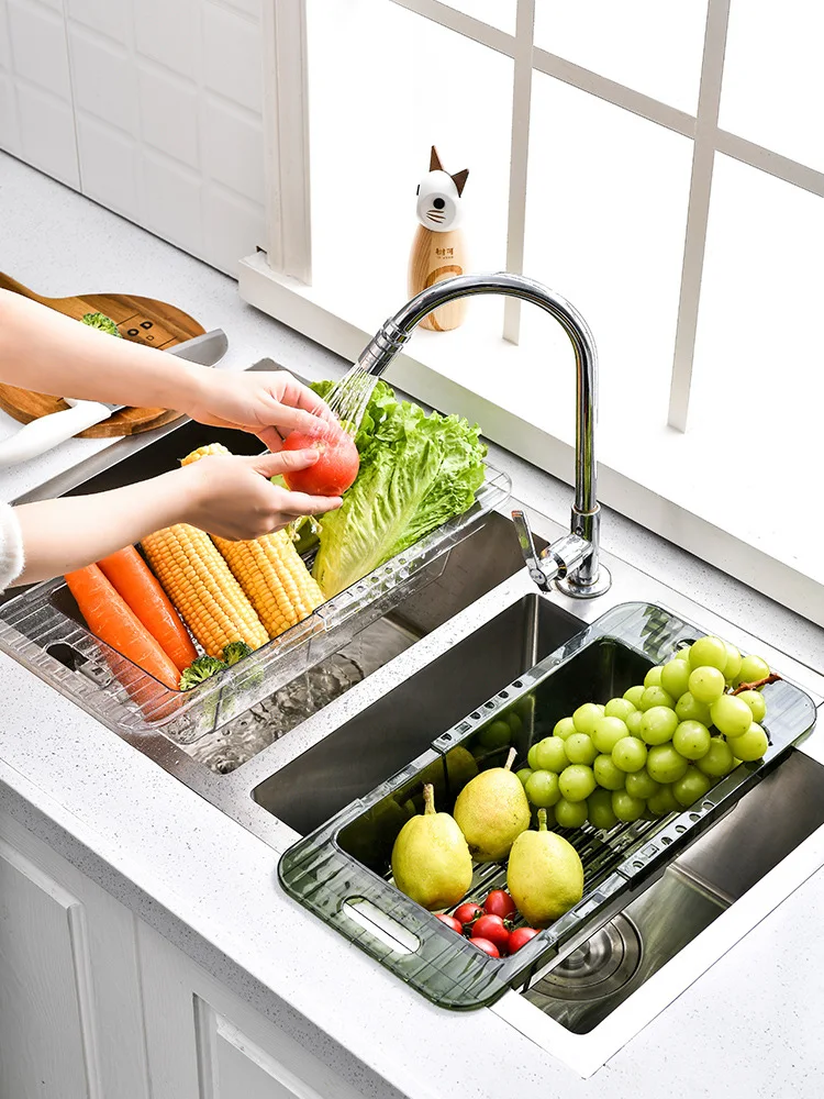 Sink Accessories Kitchen Sink Drain Basket Retractable Dish Drainer Washing Vegetable Water Filter Basket, Fruit Drain Basin