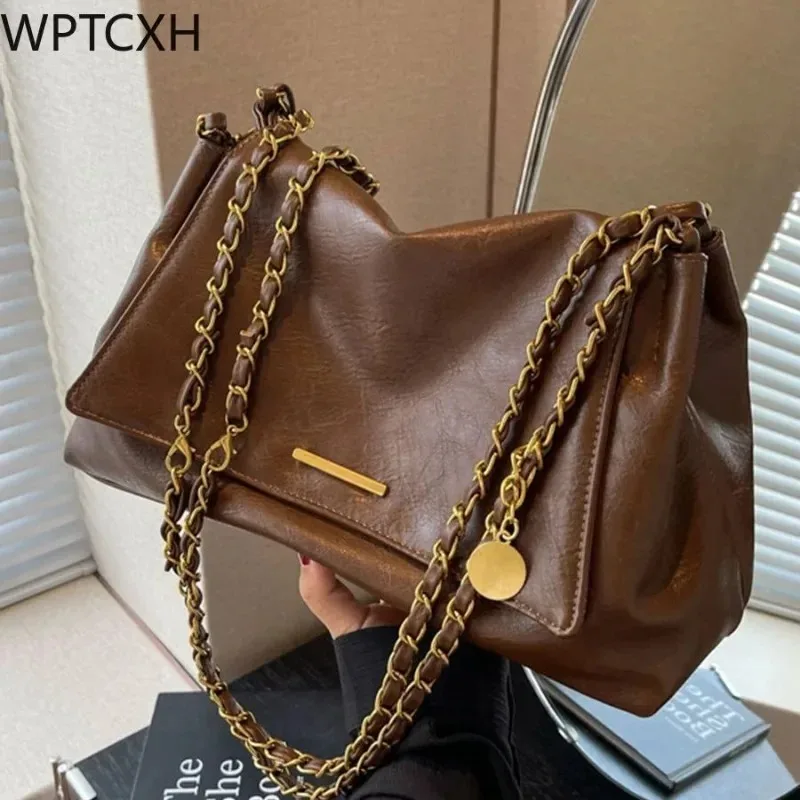 

2023 New Autumn Winter Single Chain Shoulder Oblique Span Bag Fashion Vintage High Capacity Underarm Tote Bag Quality Lady Bags