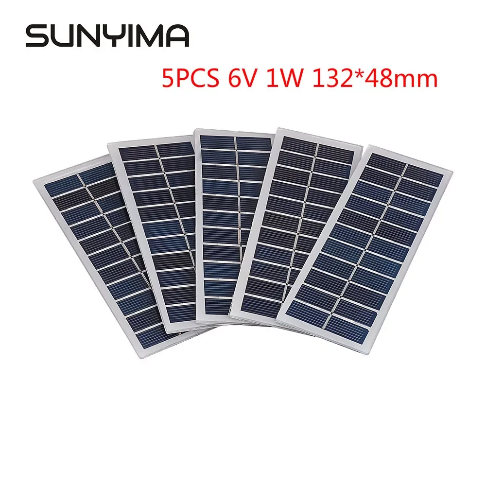 

2023NEW SUNYIMA 5PCS 6V 1W 132*48MM High Performance Solar Panel Mini Solar System DIY For Battery Phone Chargers Portable Solar