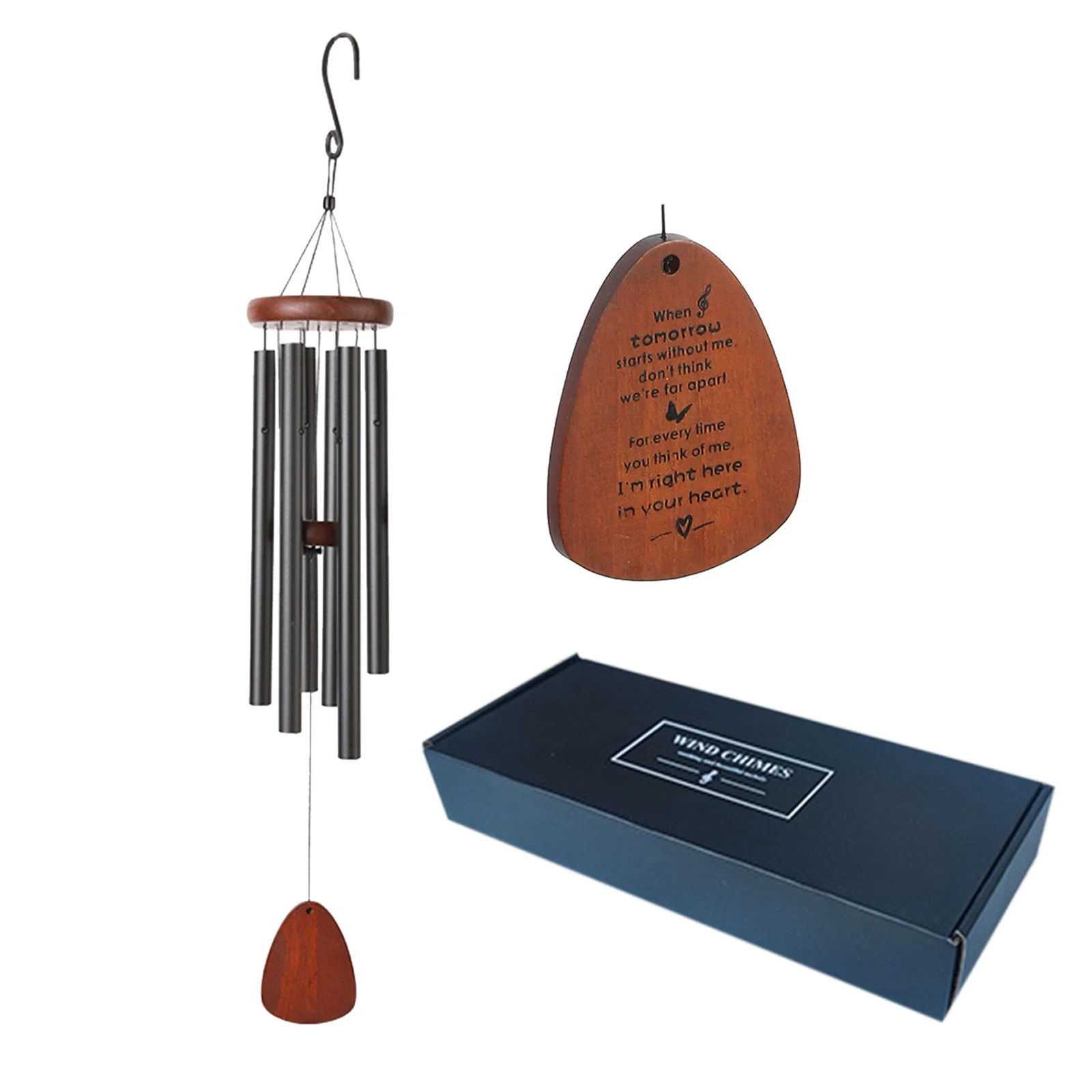 

Metal Garden Aesthetic Wind Chime Artworks Wear Resistant Emotional Missing Wind Bells with Writing Wood Sign Bereavement Gifts