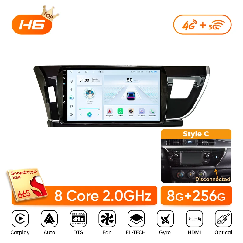 

Автомобильное радио Ainavi для Toyota Corolla 2014 2015 2016 E160 E170, беспроводной Carplay Android, автомобильный мультимедийный плеер, стерео 2 DIN