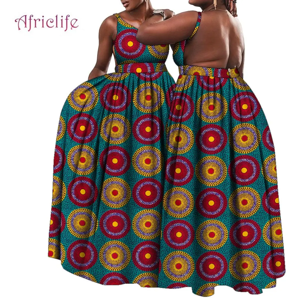 

African Women Print Dress Holiday Sleeveless Dress Party Backless Traditional High-waisted Ladies Clothing Wy10281