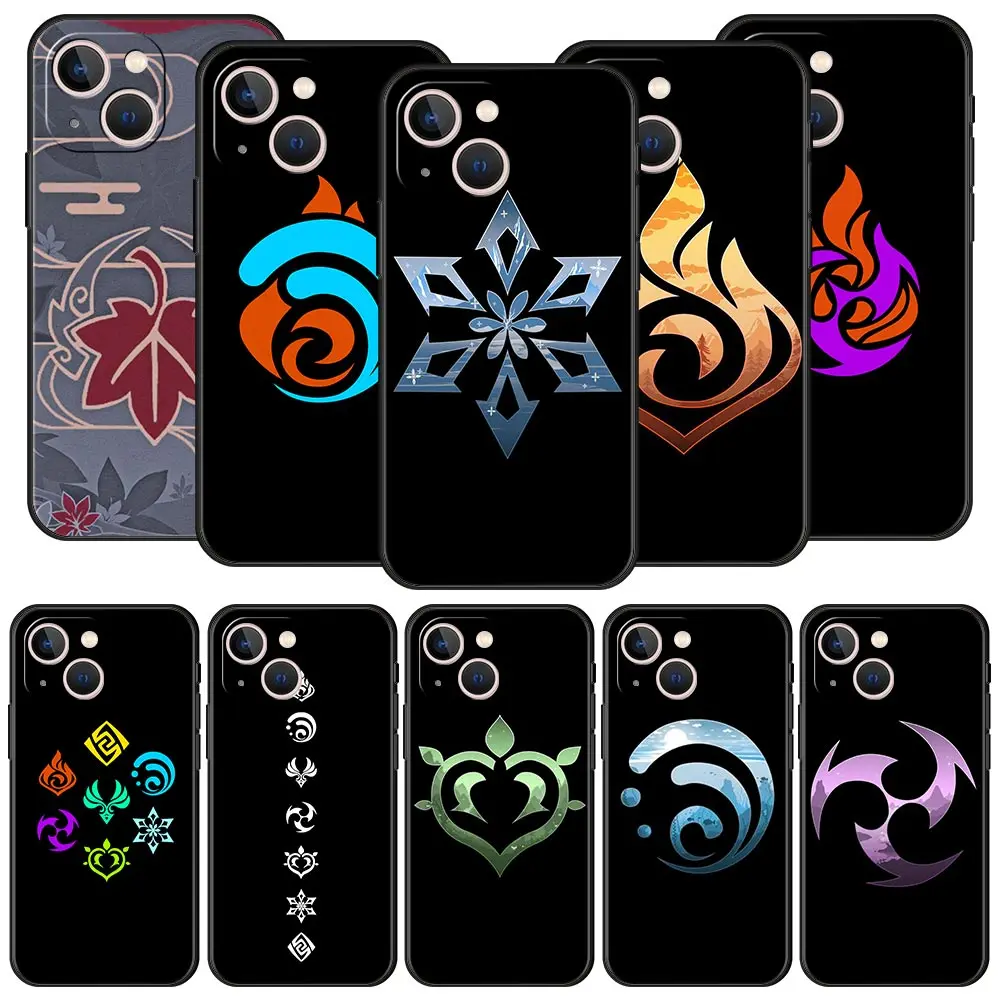 

Cute Genshin impact Logo Luxury Phone Case For iPhone 11 12 13 14 Pro MAX Mini 7 8 Plus X XR XS MAX SE Silicone Funda Cover
