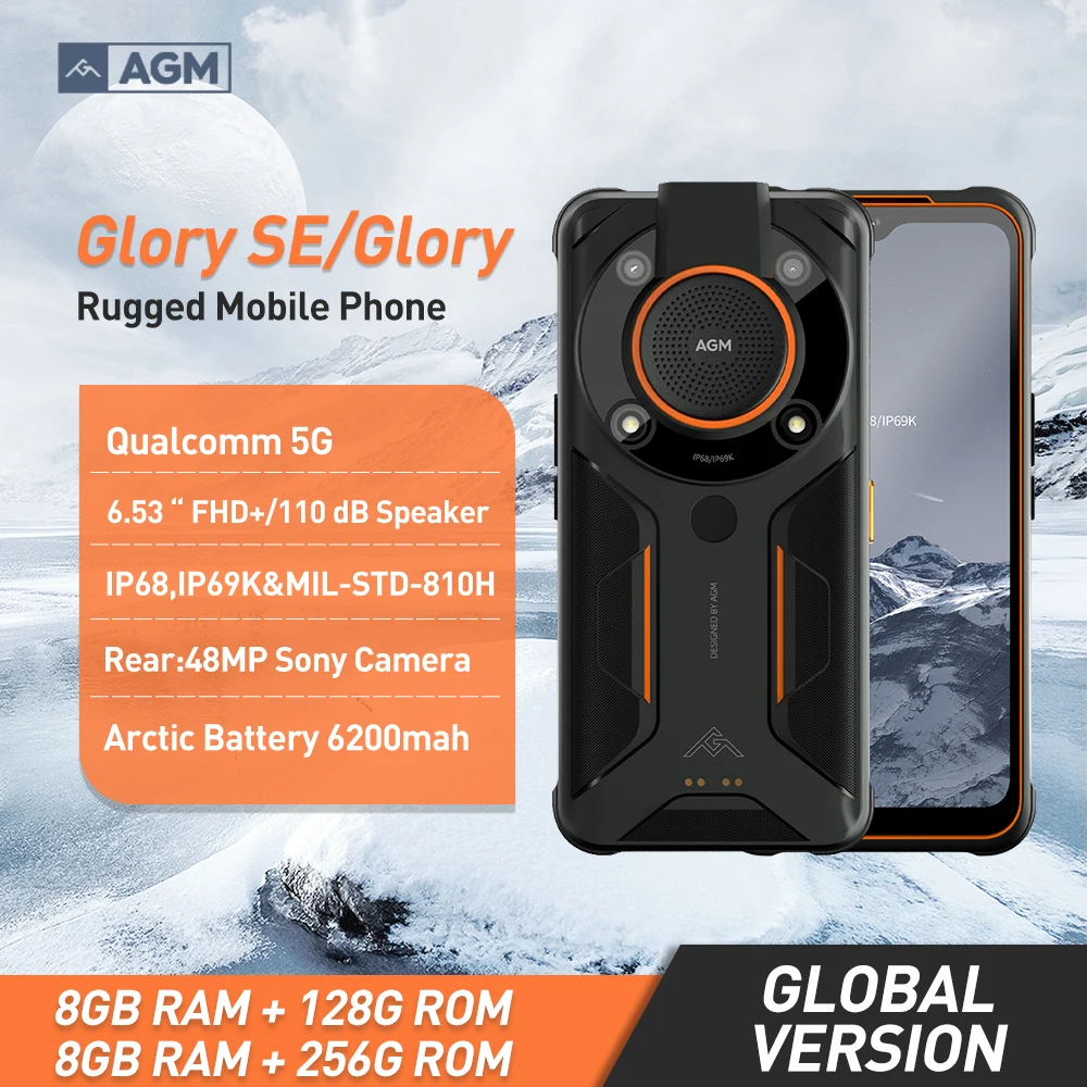 

AGM Glory SE/Glory 5G Android 11 смартфон IP68 водонепроницаемый прочный телефон 6,53 "процессор Qualcomm мобильный телефон 48MP Sony камера 6200mAh