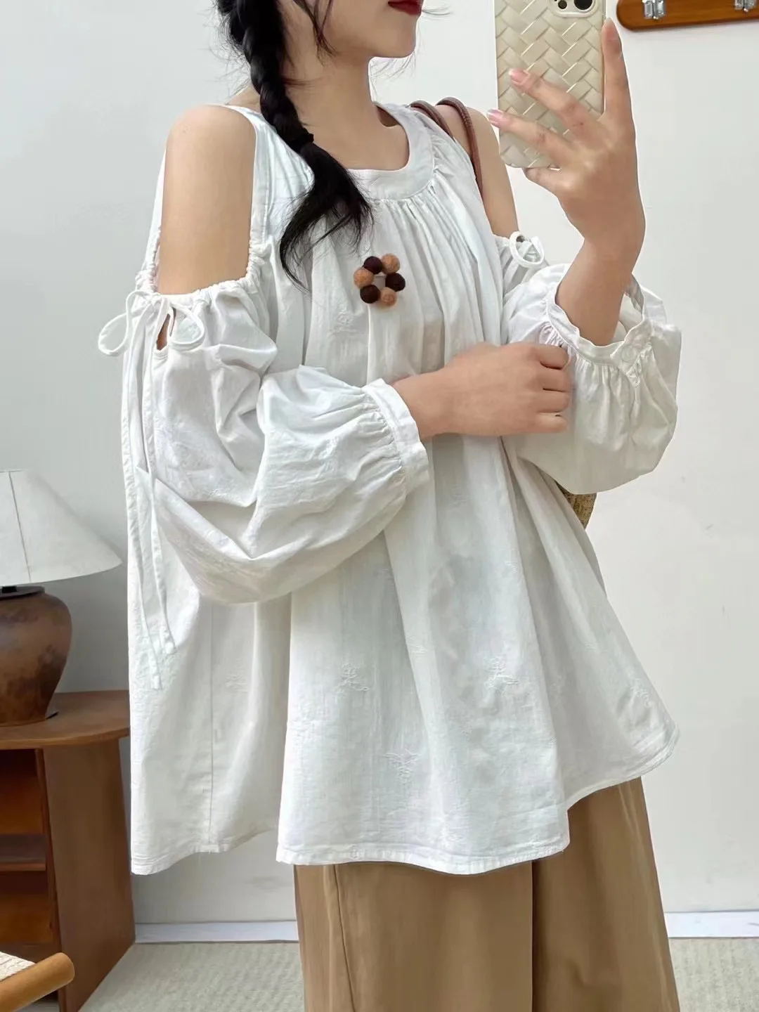 Одежда Мори Кей в японском стиле ретро с длинным рукавом-фонариком без бретелек