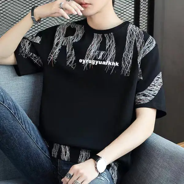 W2758-summer swallow embroidery short sleeve t-shirt men's fashion casual round neck