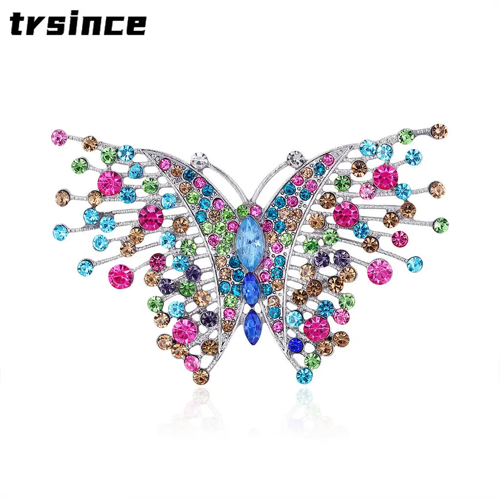 

New Vintage Butterfly Exaggerated Brooch Creative Colorful Rhinestone Insect Corsage for Women Men Party Jewelry Suit Pin
