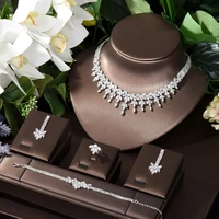 hibride 4pcs leaf bridal zirconia necklace earring sets for women wedding party jewelry set nigeria wedding accessories n 483