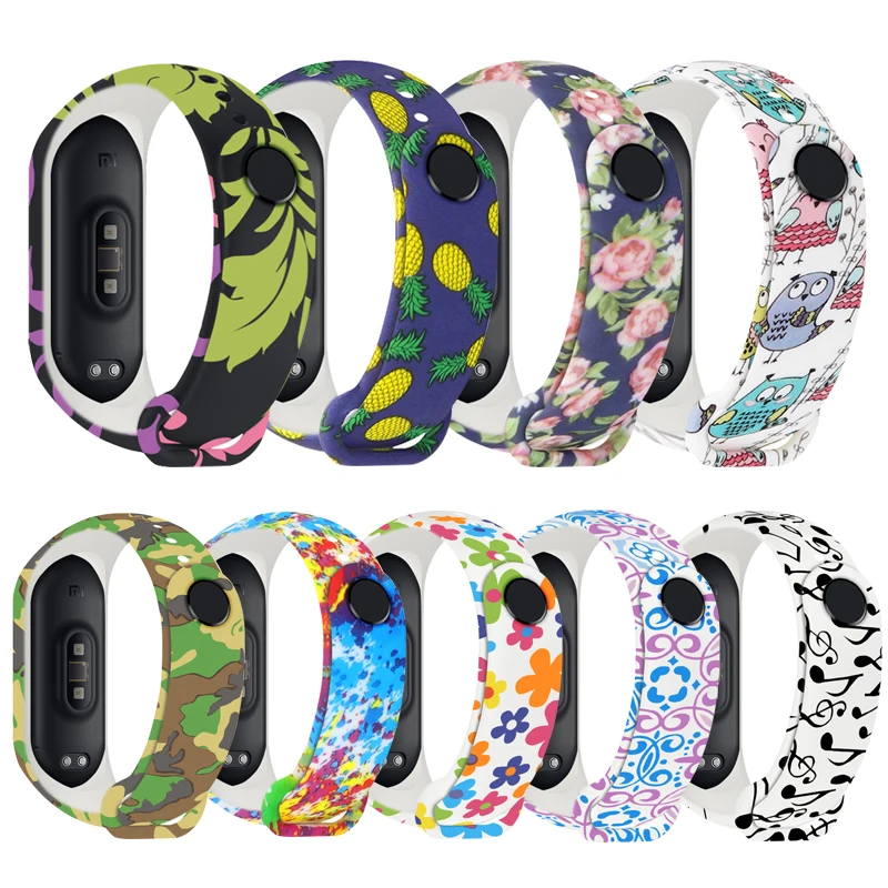

Ремешок сменный для Mi Band 4, универсальный силиконовый браслет с цветными цветами для Xiaomi Mi Band 3 4