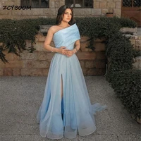 sky blue bridemaid dresses for women one shoulder floor length 2022 special occasion for wedding guest high side slit prom gowns