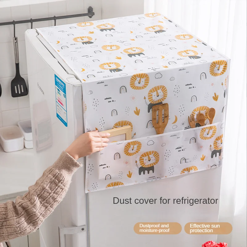 

55*130CM Printed PEVA Refrigerator Dust Proof Cover with Storage Bag Washable Multipurpose Household Washing Machine Cover