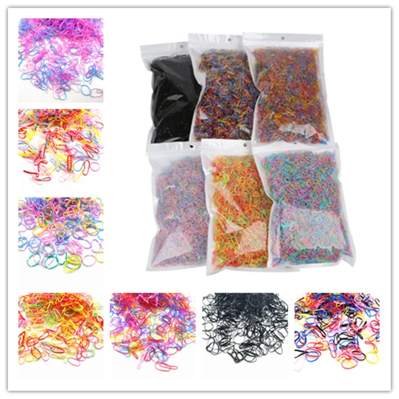 

500-2000pcs Cute Colourful Rubber Ring Disposable Elastic Hair Bands Ponytail Holder Rubber Band Scrunchies Kids Hair Accessorie