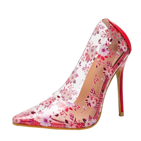 Милый дизайн с принтом, туфли-лодочки, женские модные прозрачные босоножки из ПВХ с острым носком на тонком высоком каблуке, сексуальные вечерние модельные туфли, Zapatos De Mujer