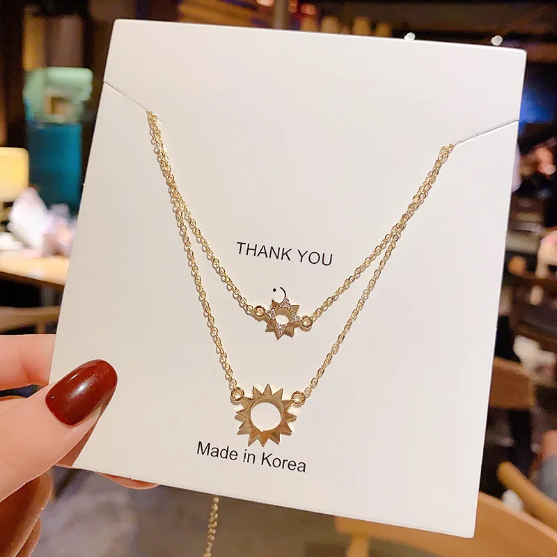 

Double Layer Geometric Pendant Necklace For Women Fashion Stainless Steel Gold Color Choker Necklace Girls Wedding Jewelry Gift