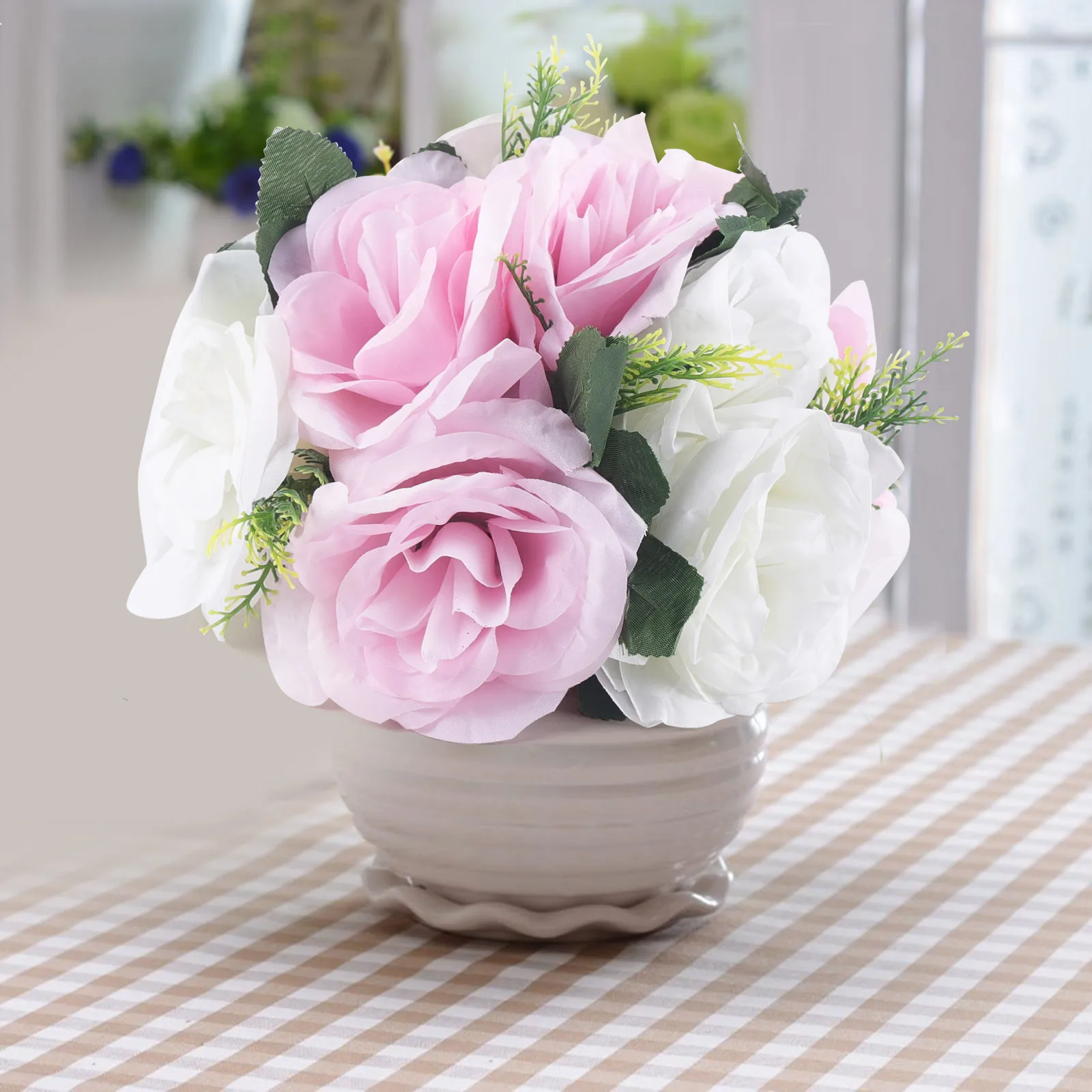 

2pcs Fake Flower Ball Arrangement Bouquet 11 Heads Big Plastic Roses Suitable for Wedding Centerpiece and Valentine's Day Decor