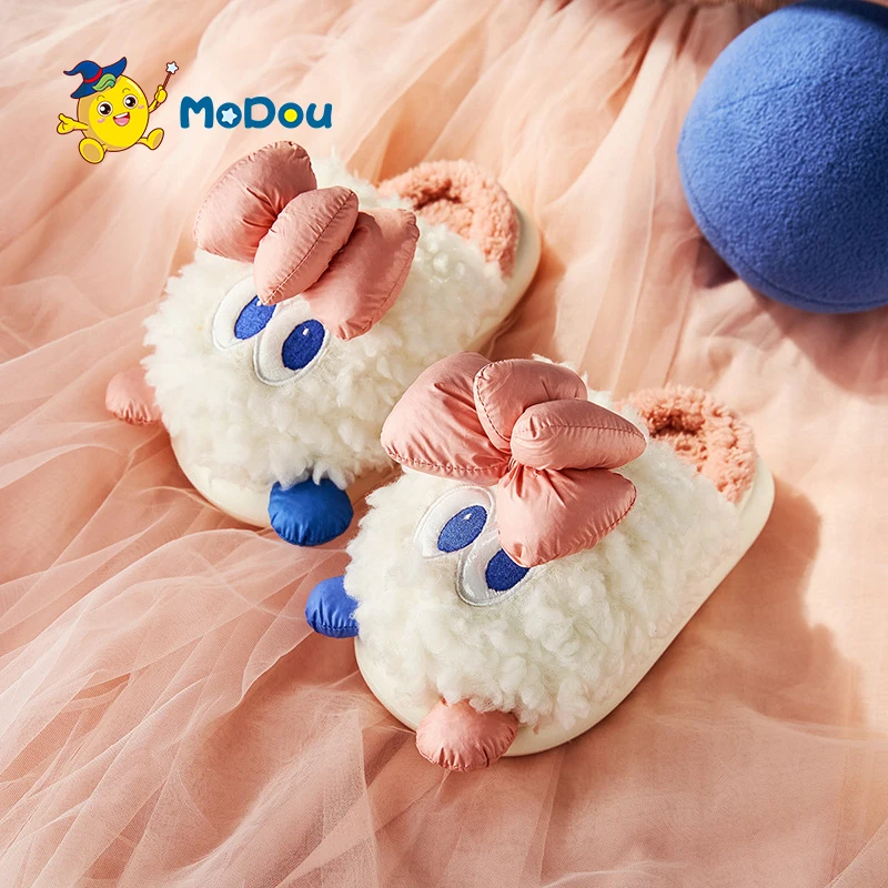 

Mo Dou Children's Winter Cotton Slippers Cute Cartoon Chick Design Home Slippers for Girls Toddler Baby's Warm Plush Slippers