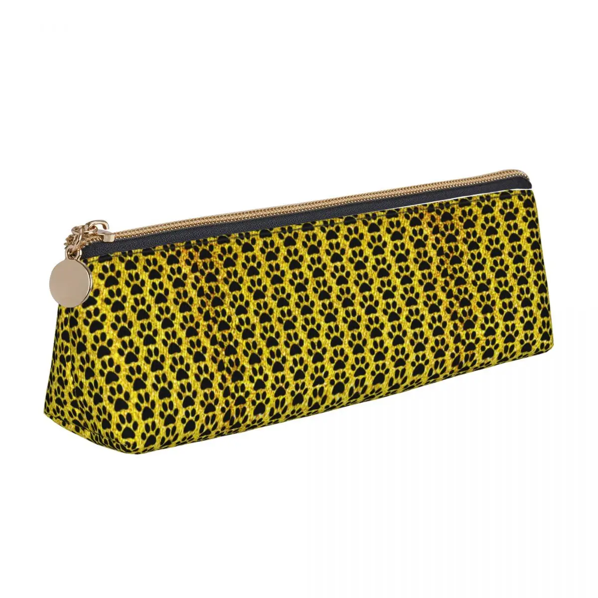 

Dog Paws Triangle Pencil Case Gold Glitter Print Teenager School Zipper Pencil Box Cute Leather Pen Organizer
