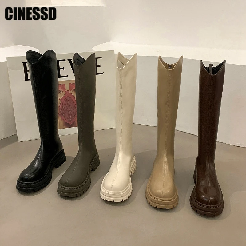 

Chunky Heel Women Knee High Boot Knight Boot Ladies Shoes Thick Sole Platform Casual 2023 New Autumn Winter Female Non Slip Punk