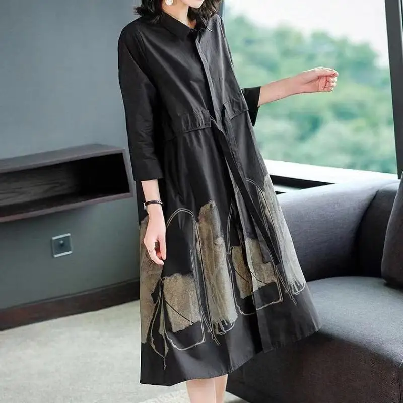 

Fdfklak Spring Clothes 2023 Autumn New Temperament Loose Windbreaker Women Clothing Mid-Length Korean Casual 4XL Big Size Jacket