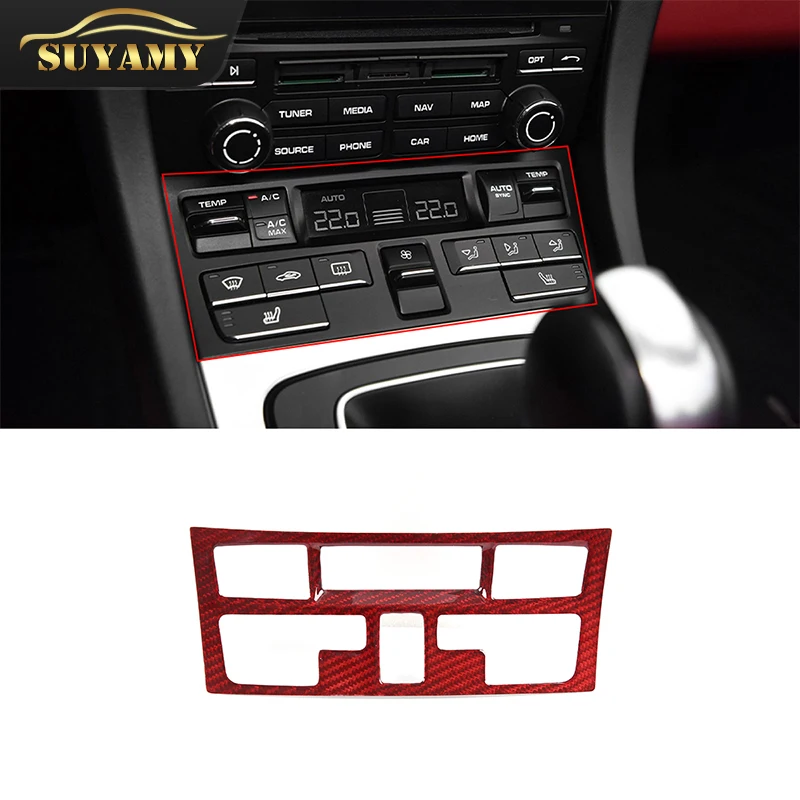 For Porsche 718 911 2012-2021 Real Carbon Fiber Red Car Interior Modeling Accessories Central Console Button Decoration Frame