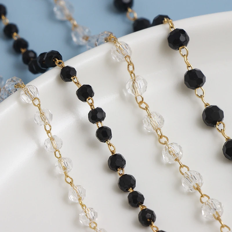 1M Beaded Crystal Color Preserving Chain 18K Gold Wrapped Manual Loose Chains Diy Jewelry Bracelet Necklaces Material Wholesale