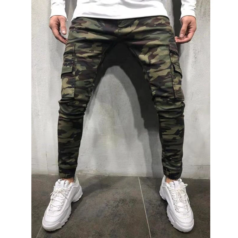 Men's Fashion Camouflage Jeans Youth Personality Slim Trend Jeans Trousers Spring and Summer Cargo Men's Pants