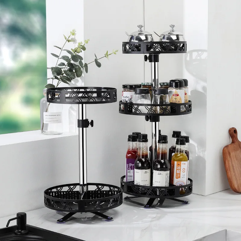 

360° Rotating Multi-Functional Seasoning Storage Rack Rack Adjustable Makeup Storage Rack Kitchen Bathroom Supplies Storage Rack