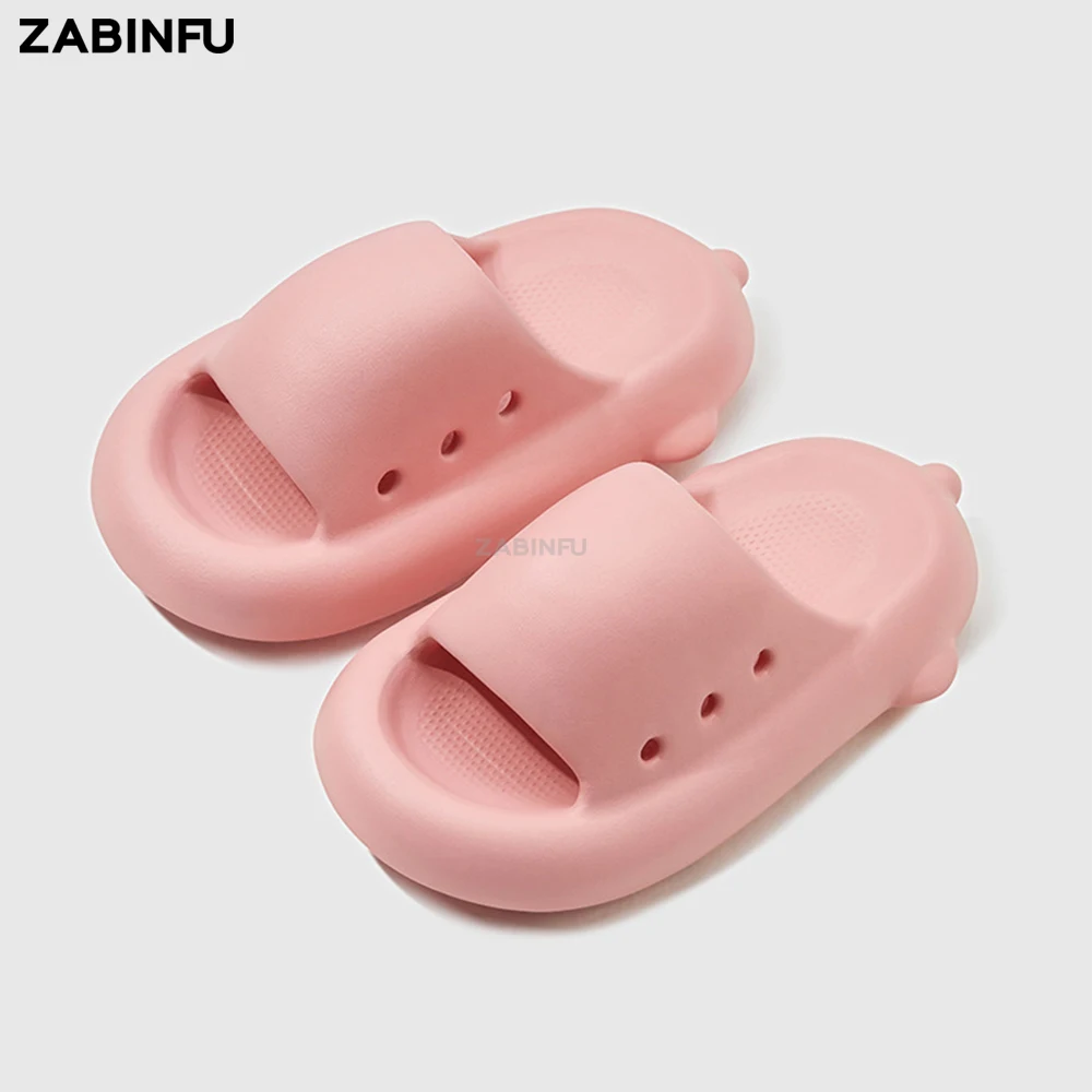 

5CM Platform Slippers for Women Summer Solid Thick Sole Outdoor Sandals Slippers Pink Soft Home Shoes