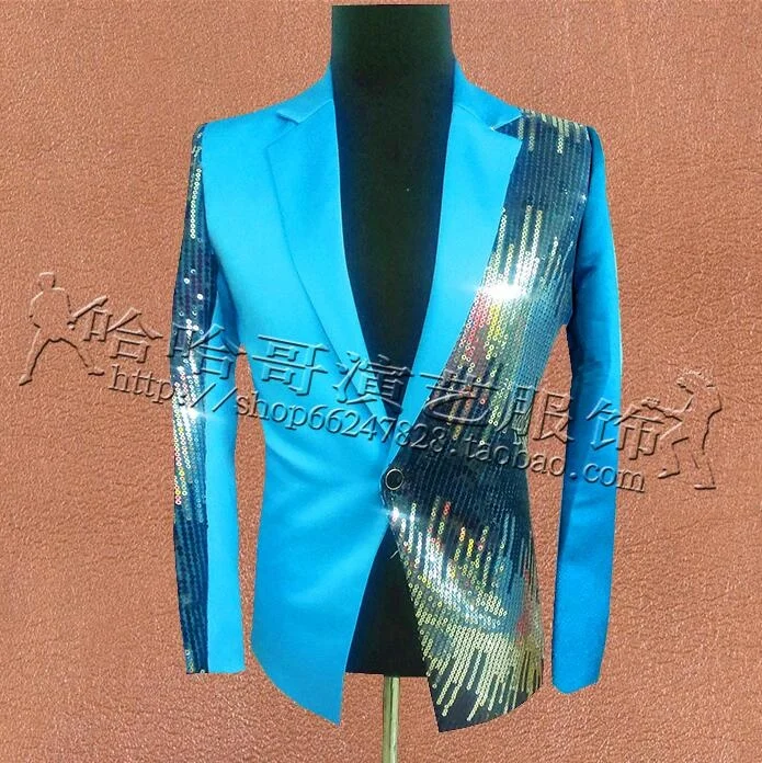 

Men Fashion Casual Slim Blazers 2022 Spring New Korean Men's gradient multicolor sequins bar suit male singer DS stage jackets