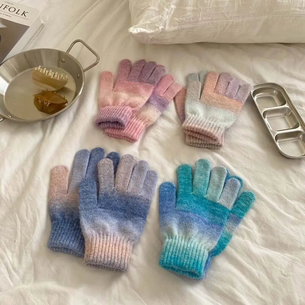 

Зимние подарки толстые градиентные теплые вязаные перчатки с пятью пальцами женские перчатки теплые варежки Зимние перчатки