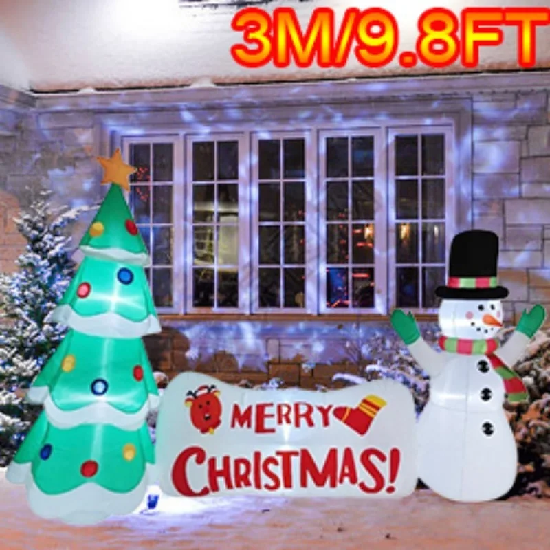 Рождественский Надувной Елочный Баннер Снеговик Со Светодиодной Подсветкой