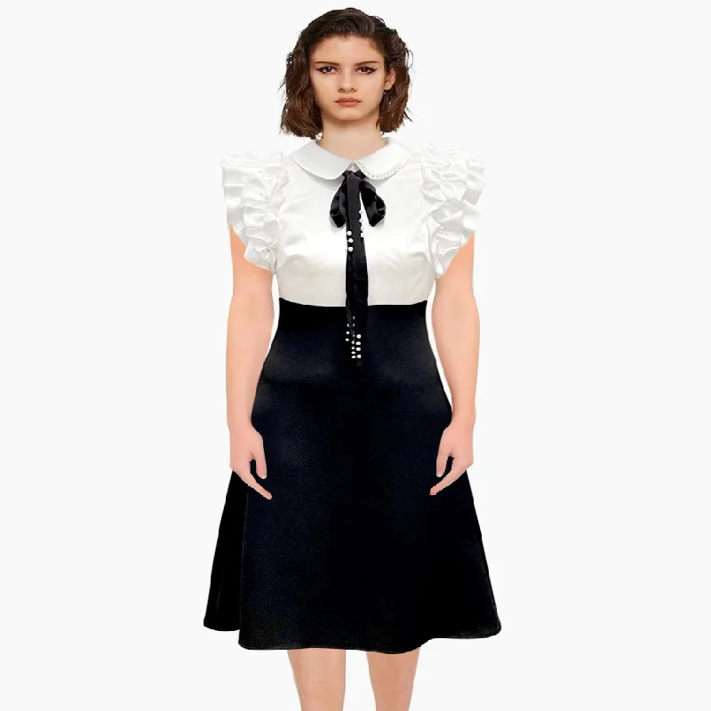 

Luxury Design Women's dress fashion nail bead streamer color matching women's dress temperament Lapel sleeveless women's dress