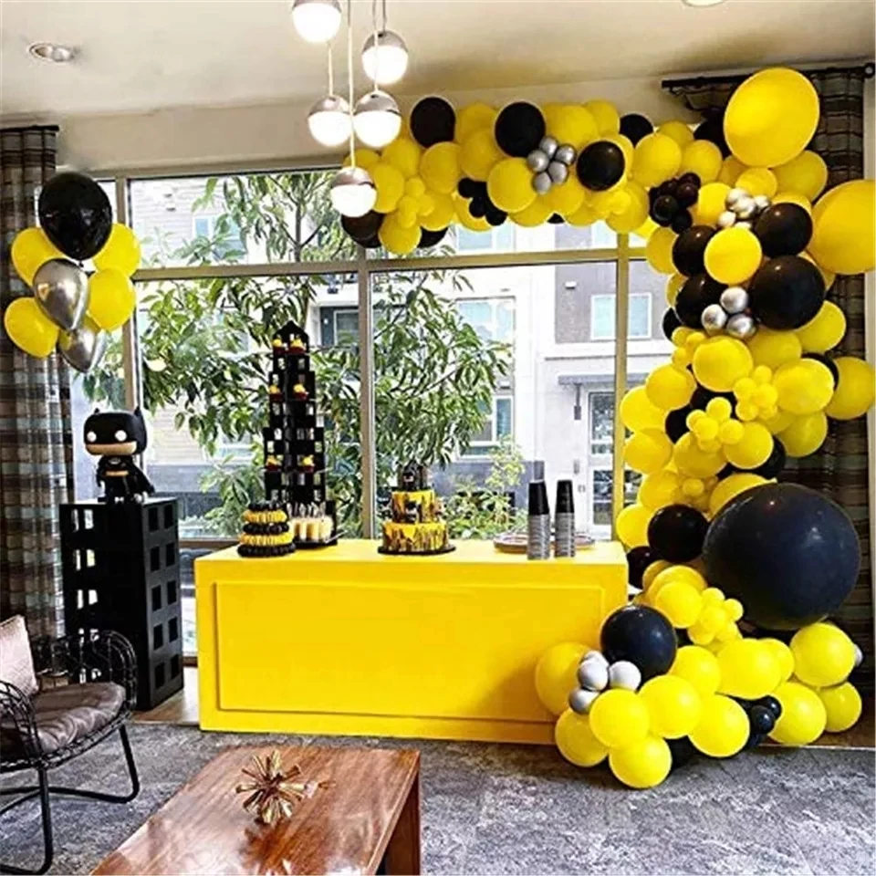 

197pcs Yellow Black Balloon Garland Arch Kit Silver Latex Balloons for Baby Shower Decorations Wedding Birthday Party Supplies