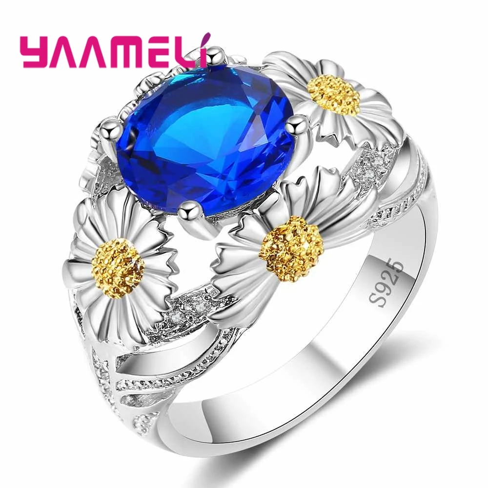 Элегантное модное синее/красное/зеленое круглое кольцо с цветочным камнем и