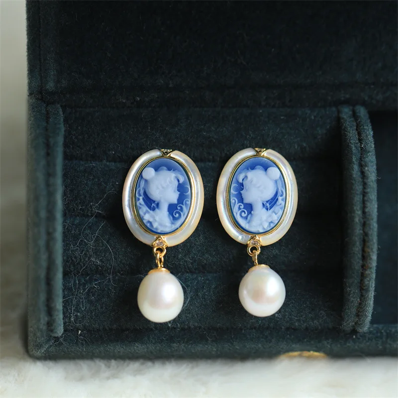 

Anime Sailor Moon Cameo Earrings 925 Sterling Silver Pearl Agate Shell Conch Earstuds Stud Earrings Jewelry For Women Girls Gift