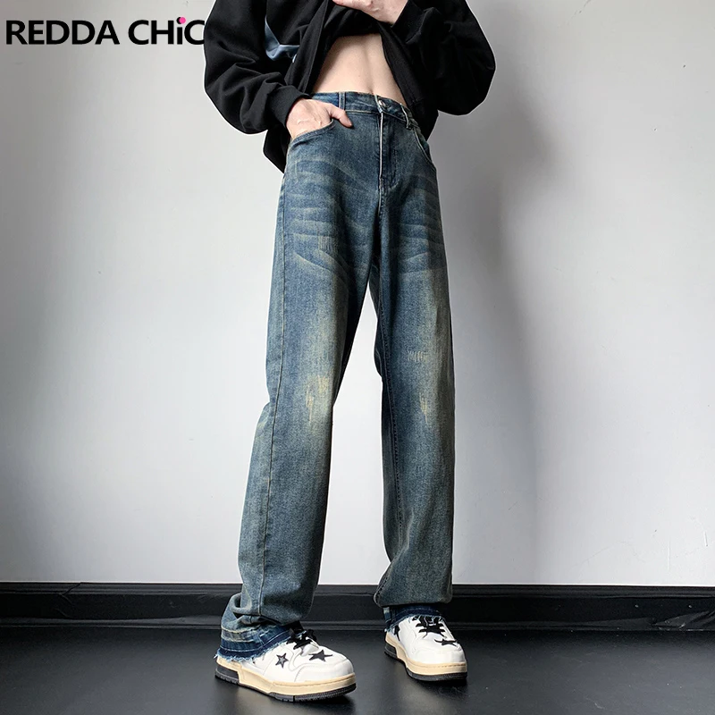REDDACHIC мужские усы потертые мешковатые джинсы Y2k винтажные синие повседневные