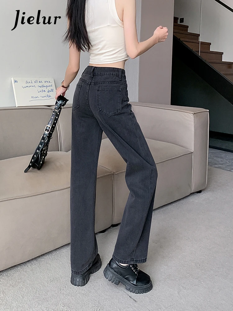 Jielur Женские джинсы новинка весны-лета уличная мода винтажные черно-серые брюки с