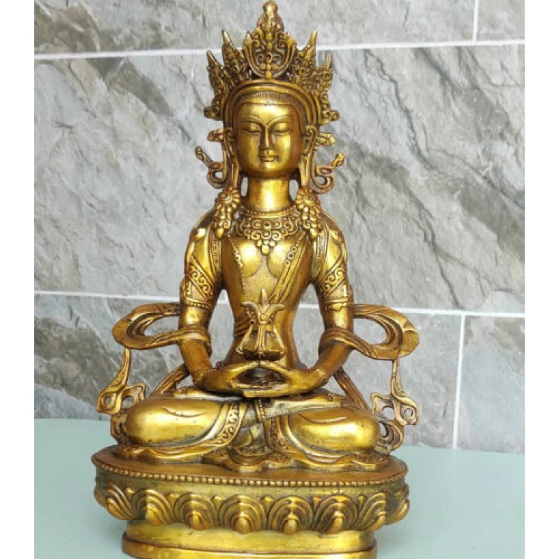 

Art Bronze Brass Buddha Statue Amitayus Amitabha Auspicious God Meditation