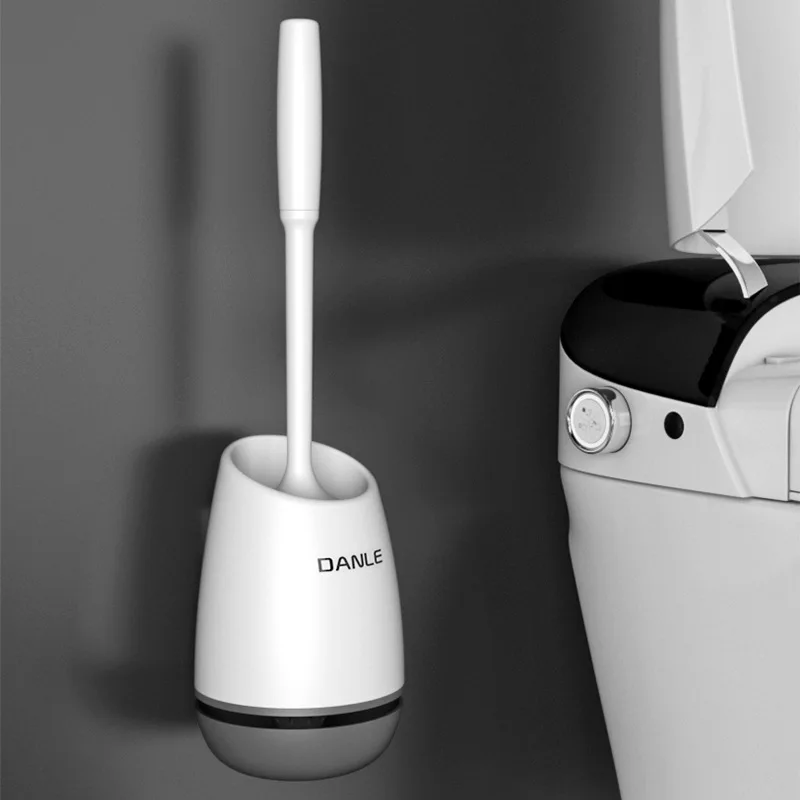 

White Toilet Brush Long-handled Tpr Head Silicone Brush Household Cleaning Tools Gap Scrubber Leakproof Wall Rack WC Supplies