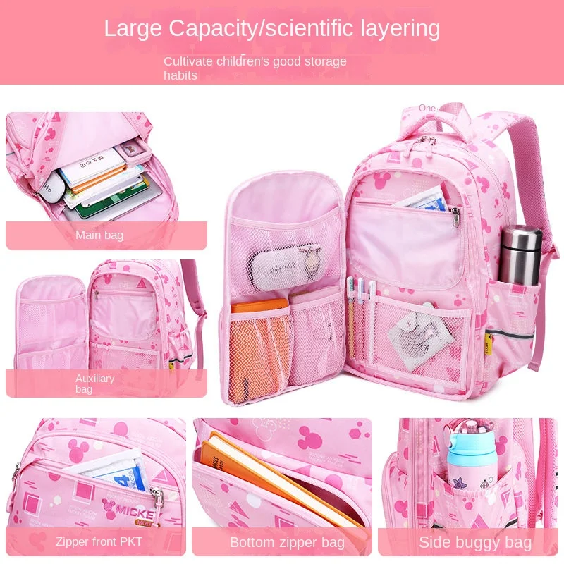 Disney schoolbag primary school students from grade one, two three to grade six five girls' load reduction and spine protection