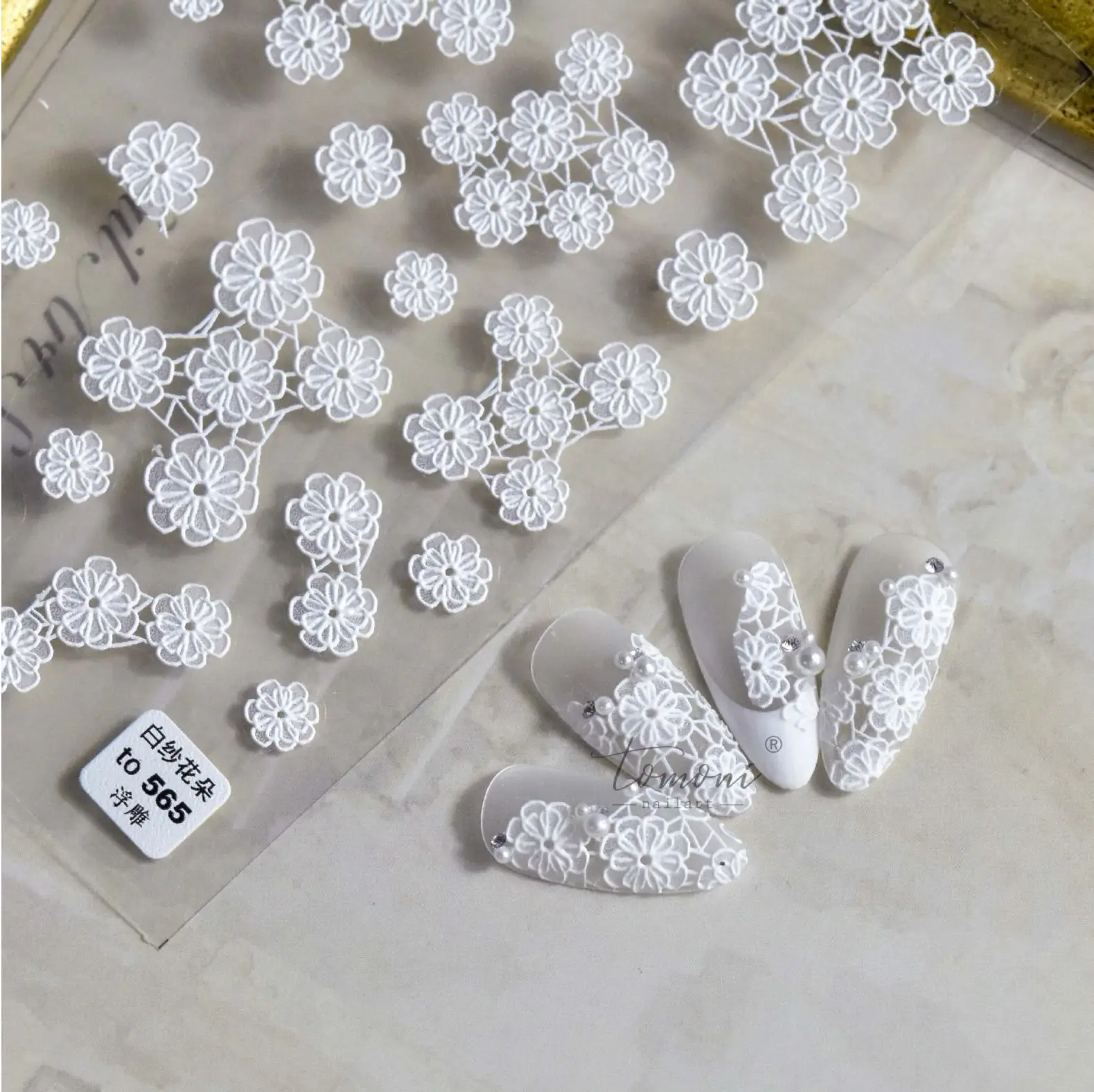 

White Flower 3D Engraved Widding Nail Stickers 5D Nail Art Decorations Nail Decals Design Art Flowers Foil All for Manicure