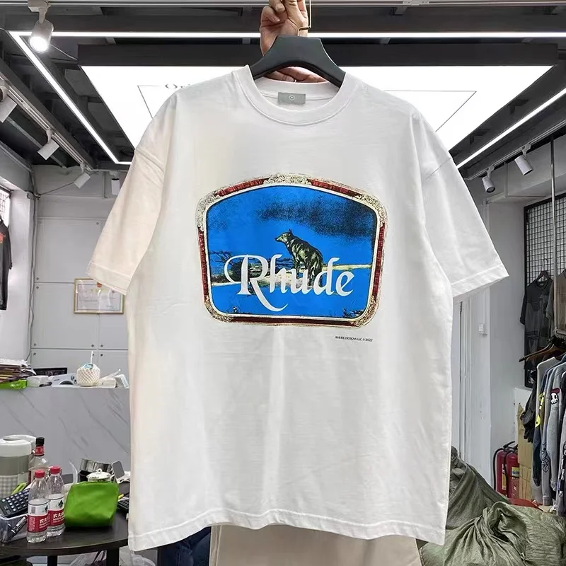 

Wolf print American street oversize short sleeve t-shirt