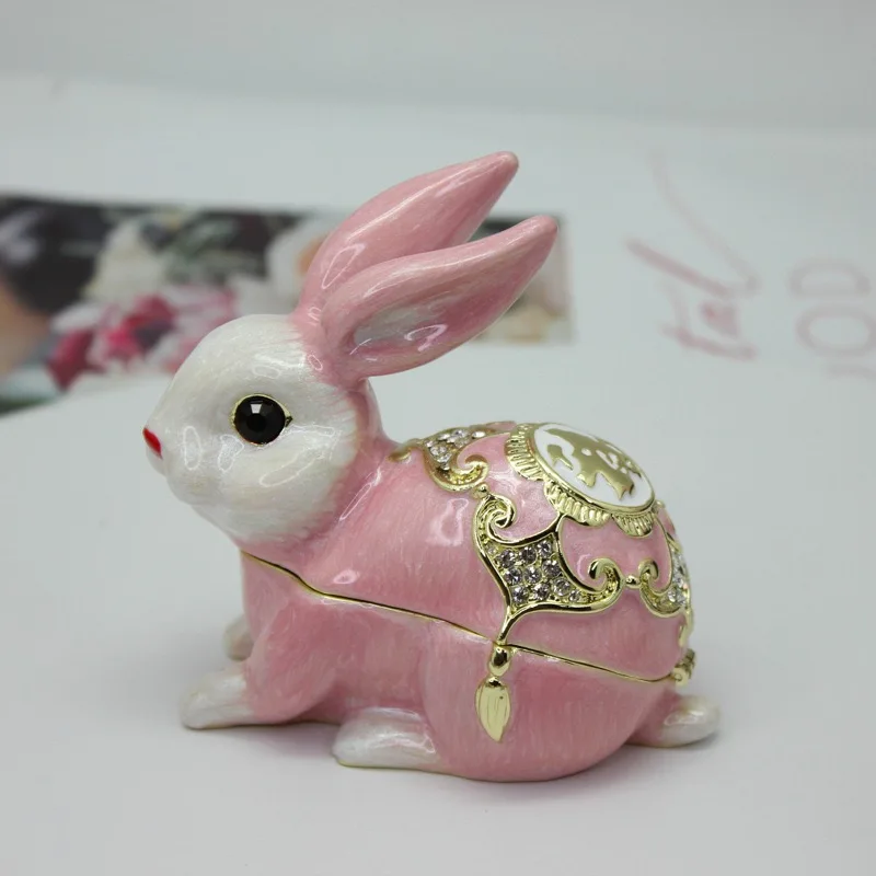 New Rabbit Trinket Box Hinged Hand-painted Figurine Collectible Ring Holder