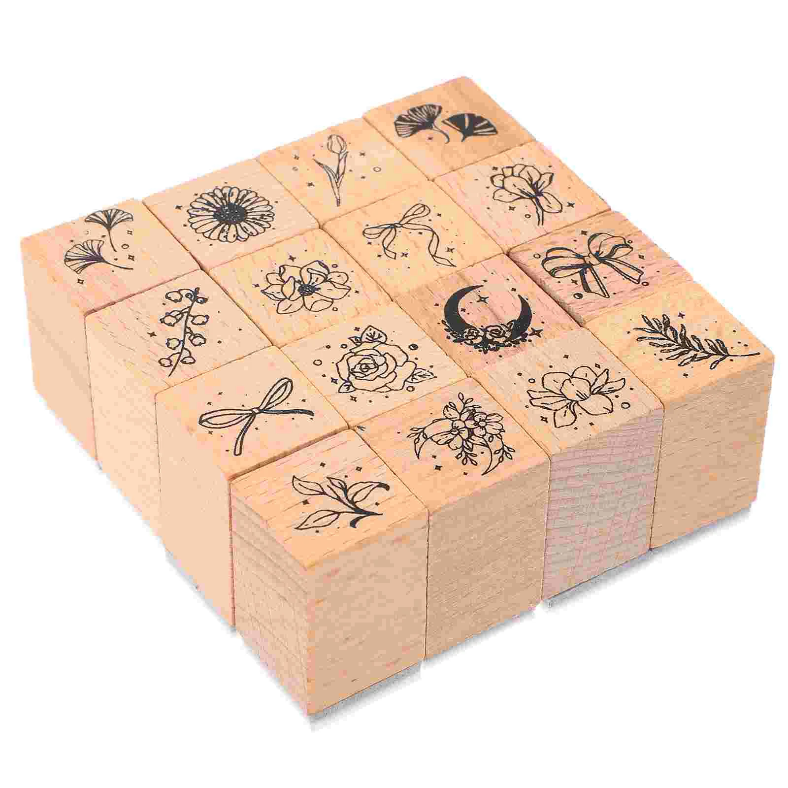 

16 Pcs Giftt Cards DIY Diary Stamp Hand Account Gifts Wooden Scrapbook Stamps Crafting Journal Gift+card
