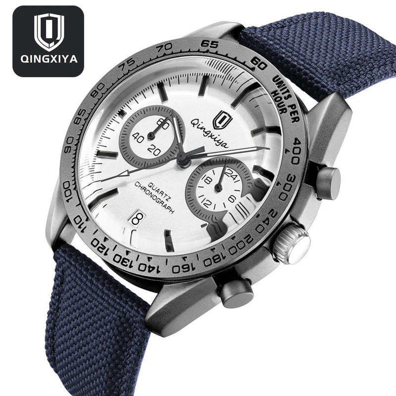 QINGXIYA мужские часы лучший бренд класса люкс хронограф кварцевые кожаные